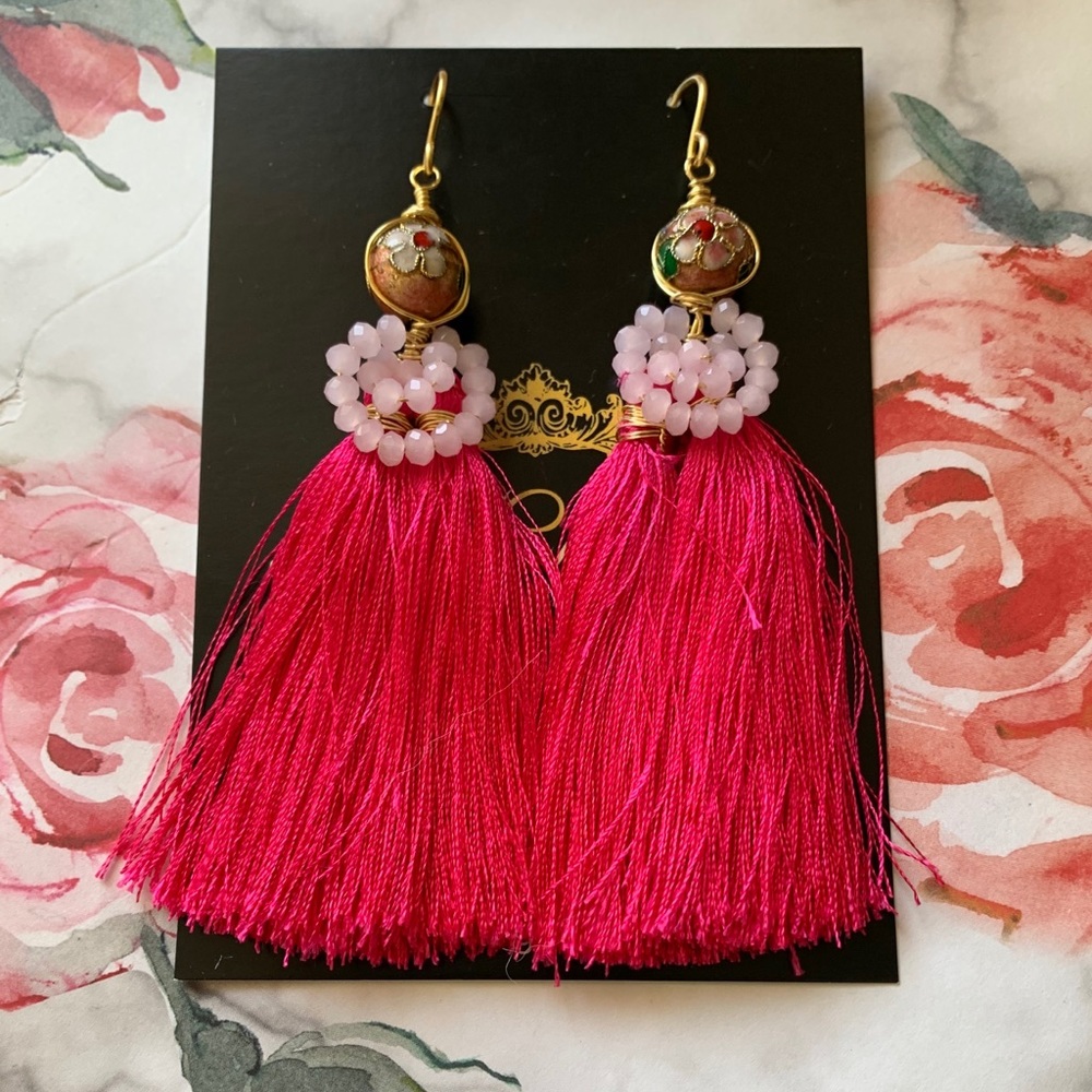Hot pink tassel earrings